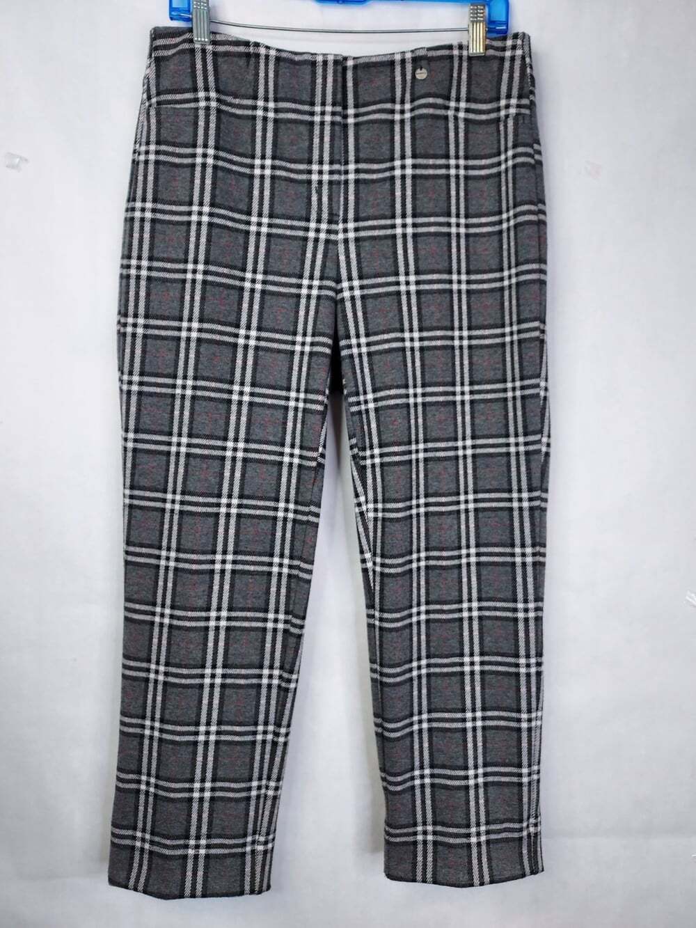 Robell Bella Fleece Trousers Women's 10 Crop Tartan Plaid Pull On Stretch Pants